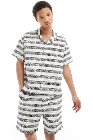 Native Youth Stripe jacquard short sleeve shirt co-ord in black and white