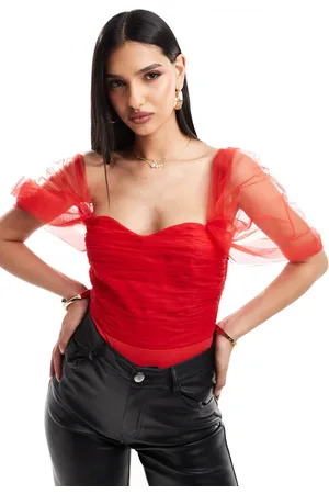 Lace & Beads Tulle bardot bodysuit in