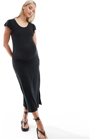 Mama;licious Mamalicious Maternity ruffle detail jersey midi dress in