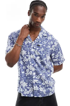 Lee Short sve revere collar floral print shirt in mid