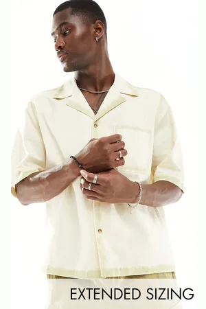 ASOS Short sleeve boxy relaxed revere denim shirt with in ecru
