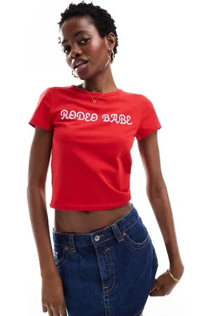 Monki Shrunken t-shirt in with rodeo babe front print