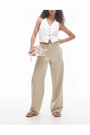 Topshop Low slung stripe trouser in sand
