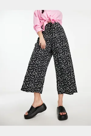 New Look Polka dot wide leg cropped trousers in