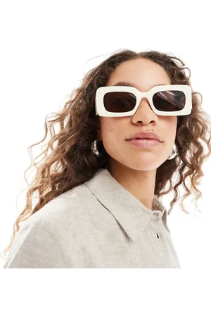 Monki Small rectangle chunky frame sunglasses in beige ombre