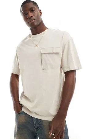 JACK & JONES Oversized nylon pocket t-shirt in beige