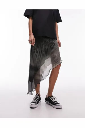 Topshop Asymetric jersey mesh midi skirt in sepia floral