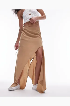 Topshop Hanky Hem Asymmetric Skirt in stone