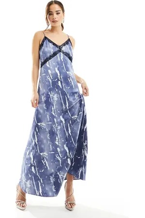 VERO MODA Satin maxi slip dress with lace trim in crinkle print