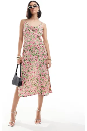 VILA Satin cross back cami midi dress in floral print