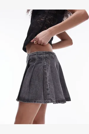 Topshop Denim mini kilt skirt in Ice Grey