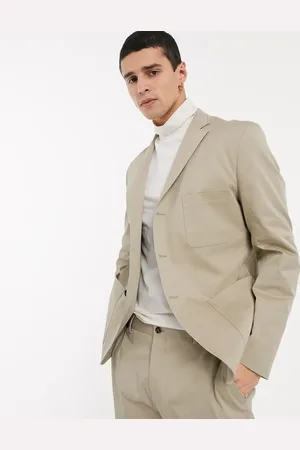 SELECTED Cotton slim fit patch pocket cotton suit jacket in stone