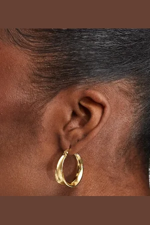 LOST SOULS Stainless steel 18ct plated curved chunky hoop earrings