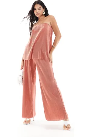 ONLY Plisse wide leg trouser co-ord in dusky