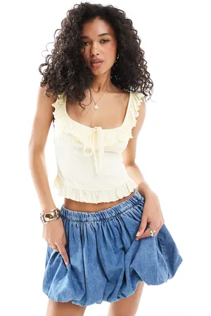 ASOS Milkmaid cami top with tie detail in lemon