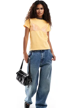 Daisy Street Relaxed slim fit t-shirt with bra detail graphic in washed peach
