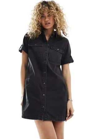 Noisy May Button through denim dress in washed