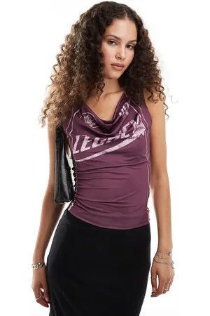 COLLUSION Graphic printed cowl neck top in
