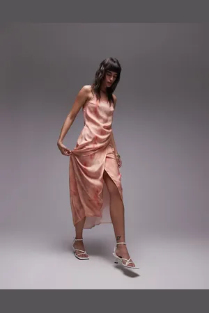 Topshop Premium square neck wrap midi slip in dusty floral