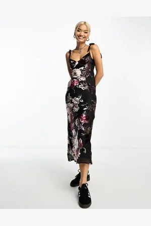 Sisters of the Tribe Floral print cup detail devore velvet maxi dress in
