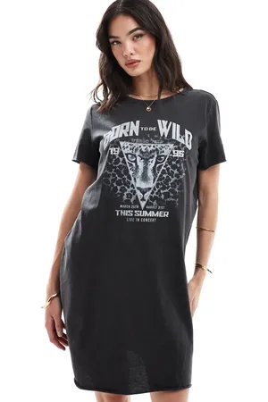 ONLY T-shirt mini dress with born to be wild graphic in washed