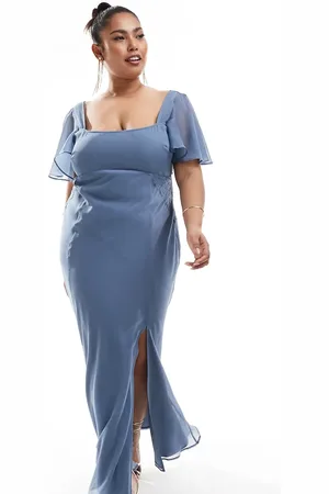 ASOS ASOS DESIGN Curve flutter sleeve midi dress with lace insert in dusky