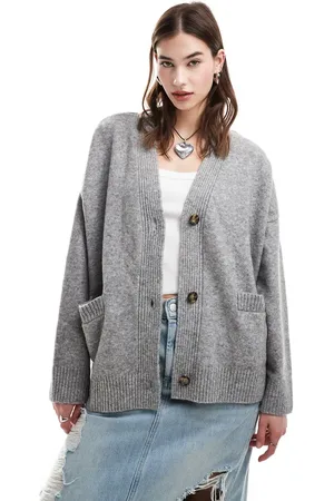 Monki Knit button front cardigan in grey