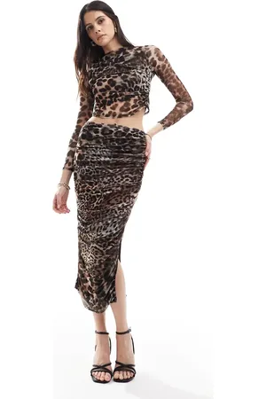 Style Cheat Mesh midi skirt co-ord in leopard