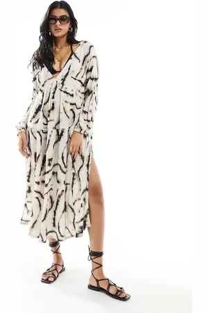 Iisla & Bird Isla & Bird tie dye long sleeve maxi beach dress in cream