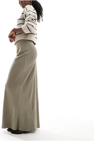 Miss Selfridge Linen blend bias maxi skirt in khaki