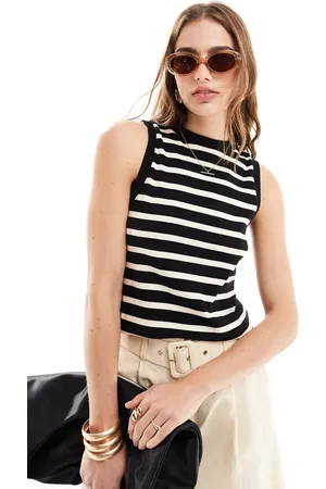 MANGO Sleeveless knitted stripe top in