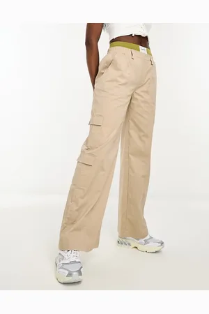Sixth June Constrast band cargo trousers in beige and green
