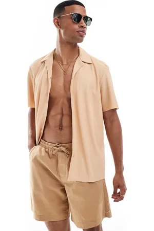 Only & Sons Plisse revere collar shirt in beige