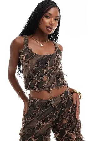 Liquor N Poker Co-ord raw edge denim corset in tie dye