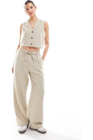 Miss Selfridge Button through waistcoat in beige pinstripe co ord