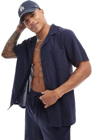 South Beach Tonal seersucker stripe beach shirt co-ord in