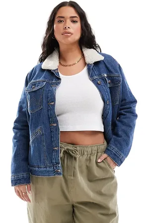 Wrangler Sherpa-lined denim jacket in deep blue