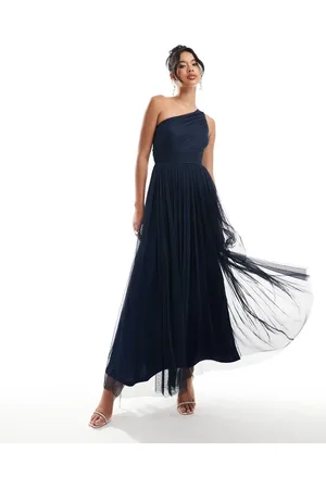 Lace & Beads Bridesmaid one shoulder tulle maxi dress in