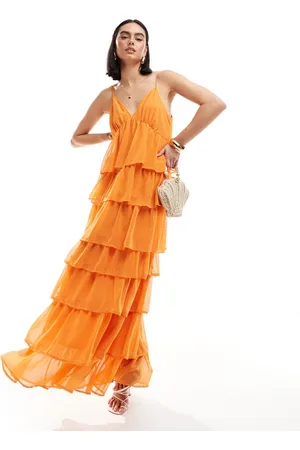 VILA Tiered frill maxi cami dress in sunset