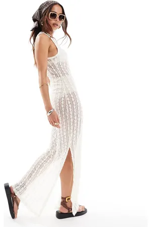 ONLY Sheer sleeveless heart maxi dress in cream