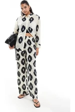 MANGO Aztec print straight leg co-ord trousers in beige