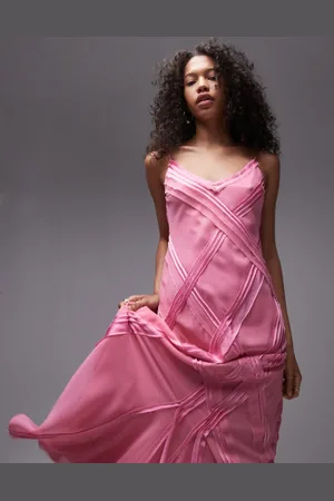 Topshop Premium raw seam detail midi slip dress in sweet