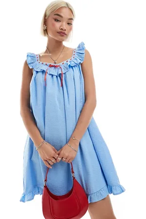 Neon Rose Bow detail cami mini smock dress in baby