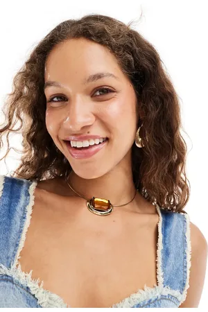 Reclaimed Unisex choker necklace with faux amber stone