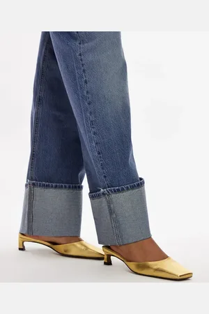 Topshop Audrey premium leather mid heeled square toe mules in