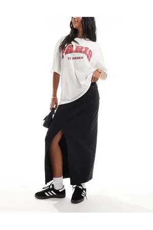 Pieces® Front slit denim maxi skirt in