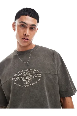 ASOS Boxy oversized t-shirt in heavyweight 220gsm washed with seam detail and chest print