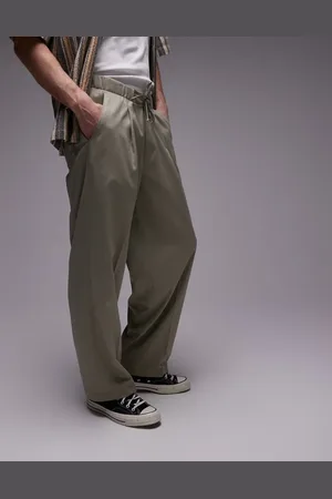Topman Baggy leg with elasticated tie waist jogger in khaki