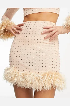 Miss Selfridge Co-ord hotfix mini skirt in neutral