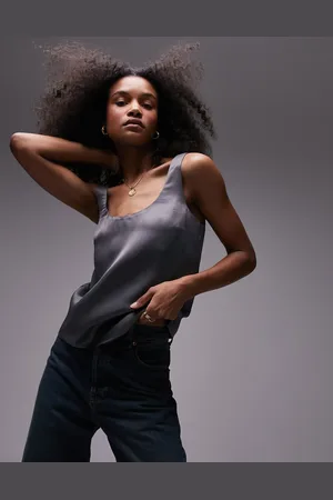 Topshop Scoop neck cami in charcoal